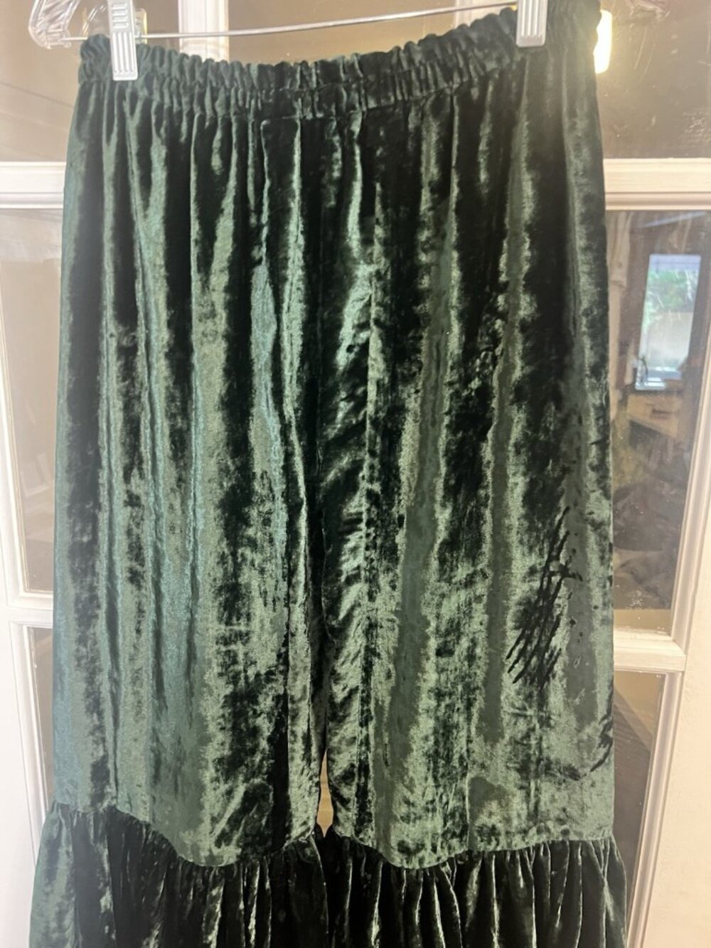 OOAK Green Velvet Hippie Flare Bell Ruffle Womens Pants Whimsigoth Fairy M/ L - Picture 2 of 8